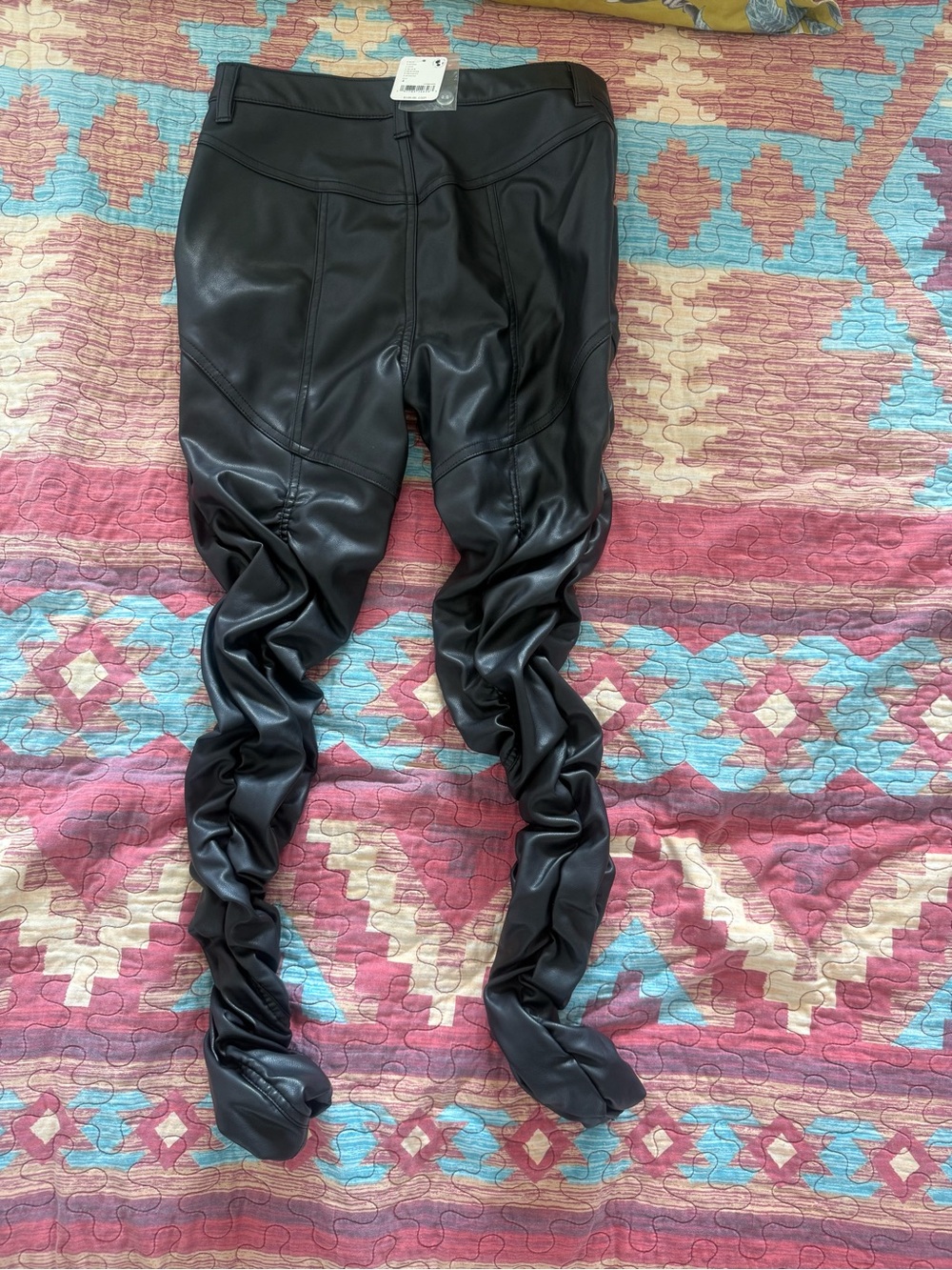 Free People Black Faux Leather Skinny Ruched Leg Moto Pants - Picture 5 of 5